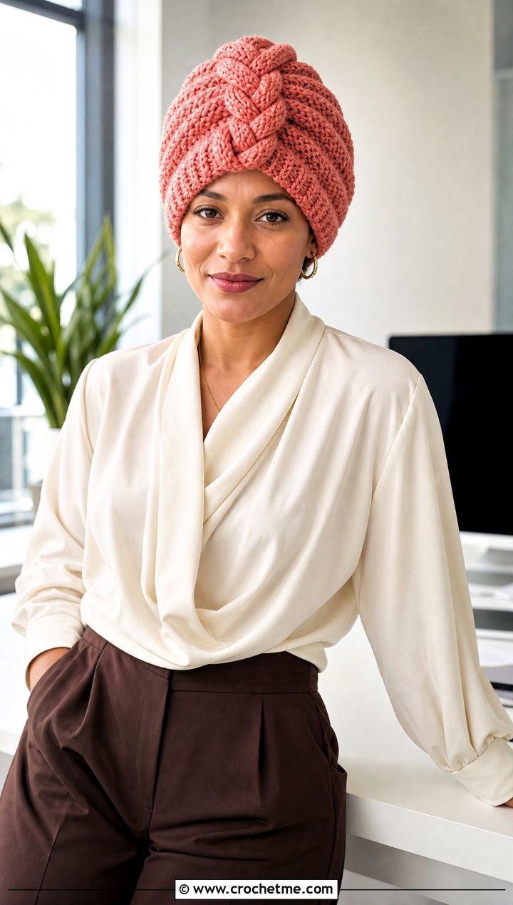 Braided Front Crochet Turban Hat With Blouse And Culottes - 35 crochet turban hat outfit ideas