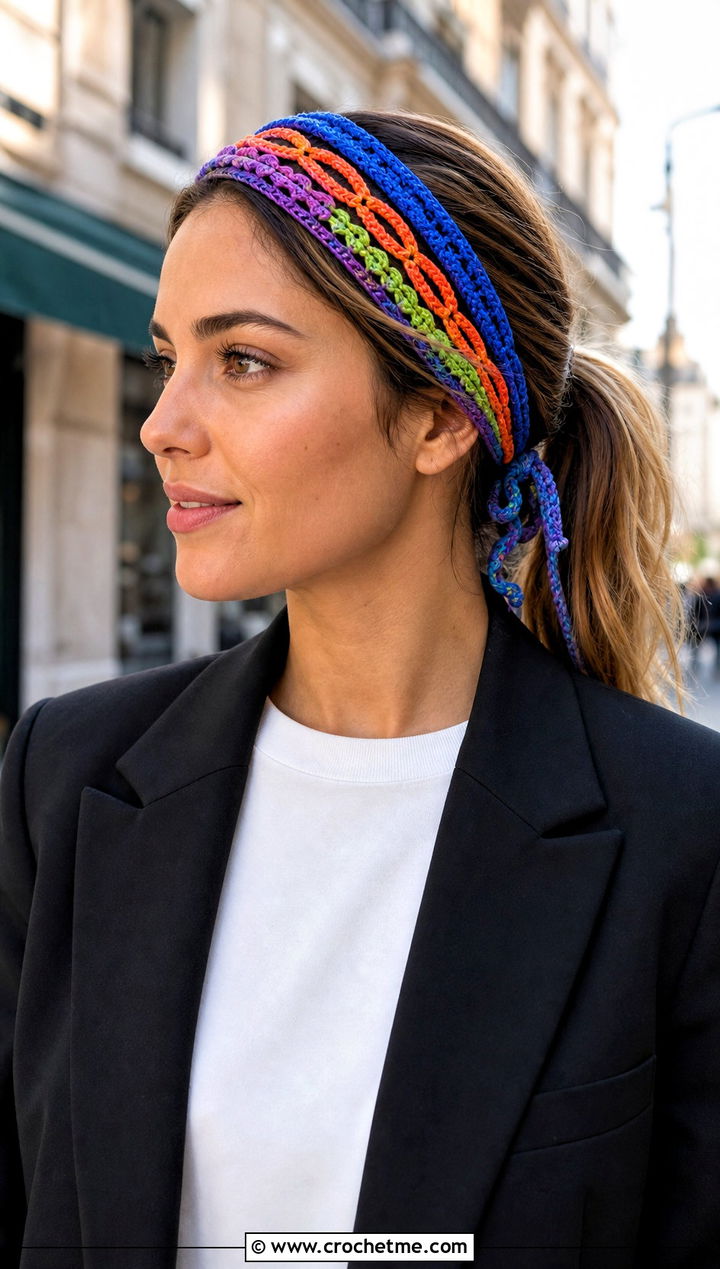 Braided Multi Strap Crochet Adjustable Headband With Blazer And Leggings - 20 Crochet Adjustable Headband outfit ideas