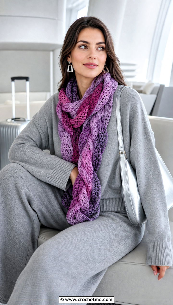 Braided Ombre Crochet Scarf With Knit Set - 25 Ombre Crochet Scarf outfit ideas