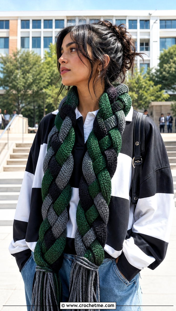 Braided Slytherin Crochet Scarf With Rugby Shirt - 30 slytherin crochet scarf outfit ideas