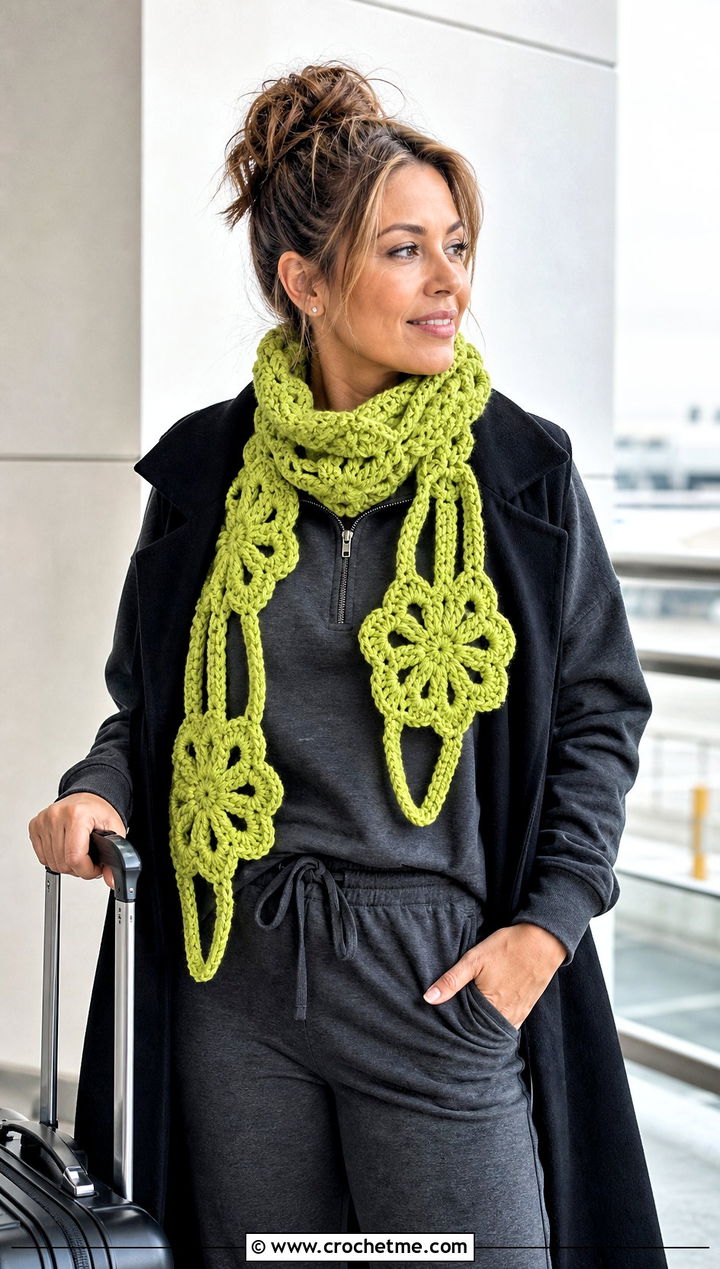 Braided Snowflake Crochet Scarf With Athleisure Set - 25 Snowflake Crochet Scarf outfit ideas