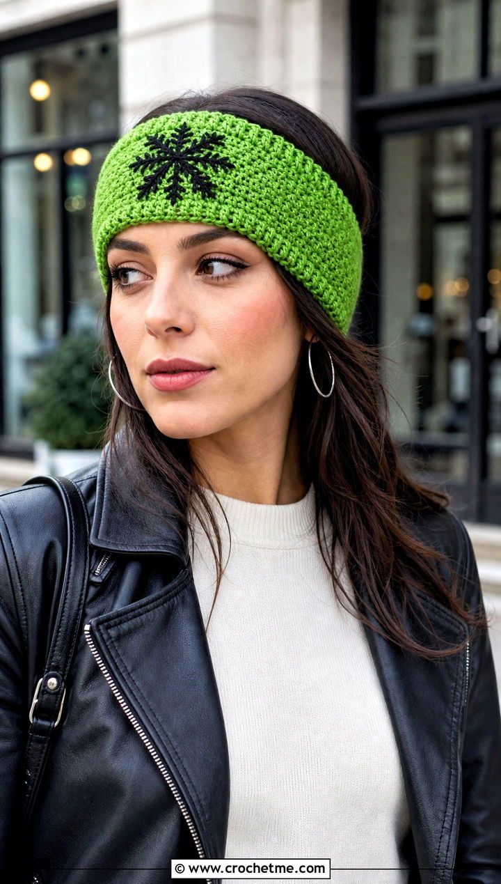Braided Snowflake Headband With Leather Jacket - 20 Crochet Snowflake Headband outfit ideas