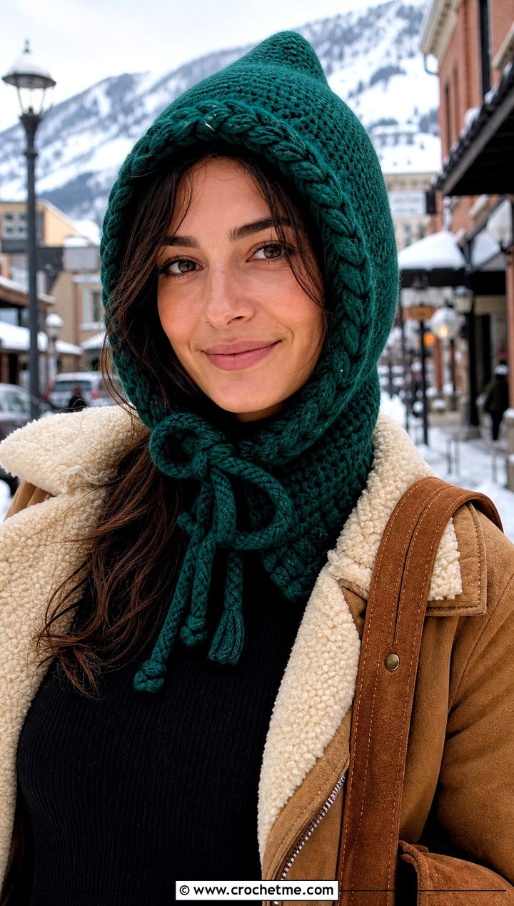 Braided Trim Hooded Balaclava With Shearling Jacket - 30 hooded crochet balaclava outfit ideas