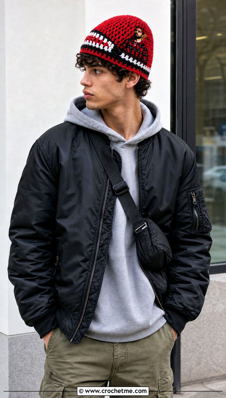 Brawny Beanie With Bomber Jacket And Cargo Pants - 15 brawny beanie men's crochet hat outfit ideas