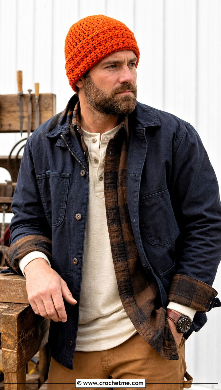 Brawny Beanie With Chore Coat And Carpenter Pants - 15 brawny beanie men's crochet hat outfit ideas