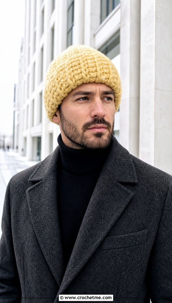 Brawny Beanie With Overcoat And Tailored Trousers - 15 brawny beanie men's crochet hat outfit ideas