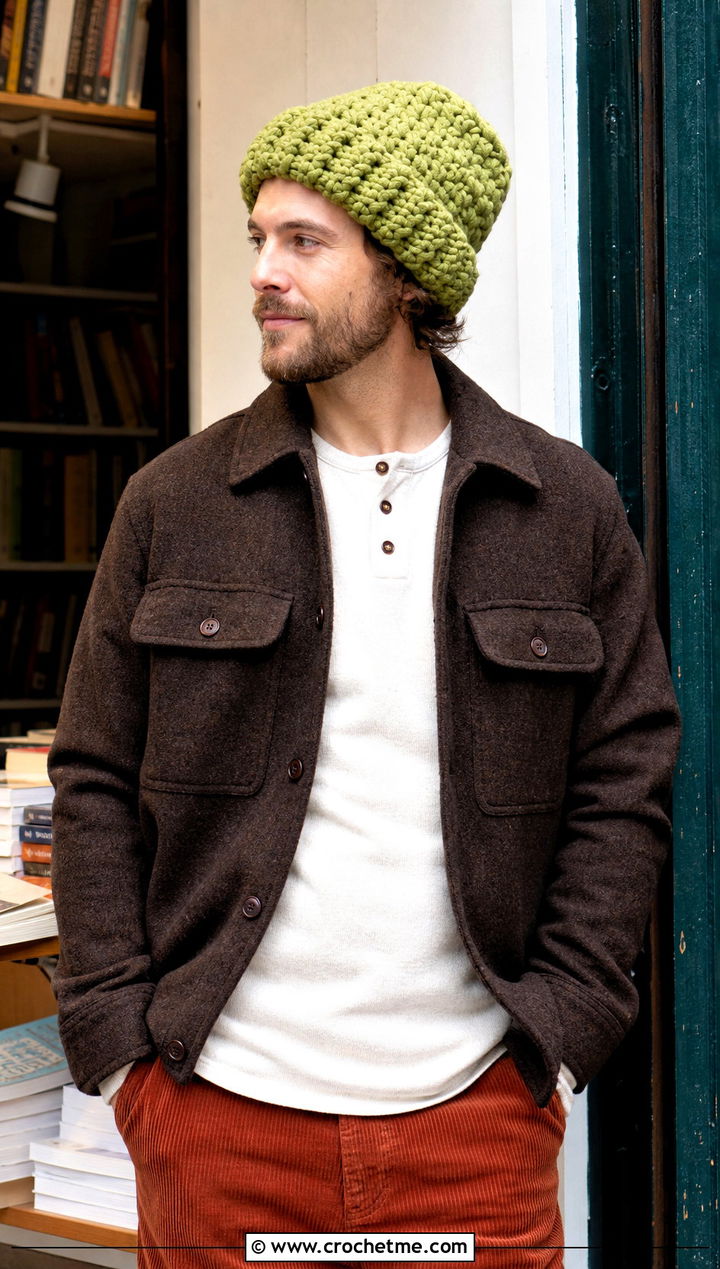 Brawny Beanie With Overshirt And Corduroy Pants - 15 brawny beanie men's crochet hat outfit ideas