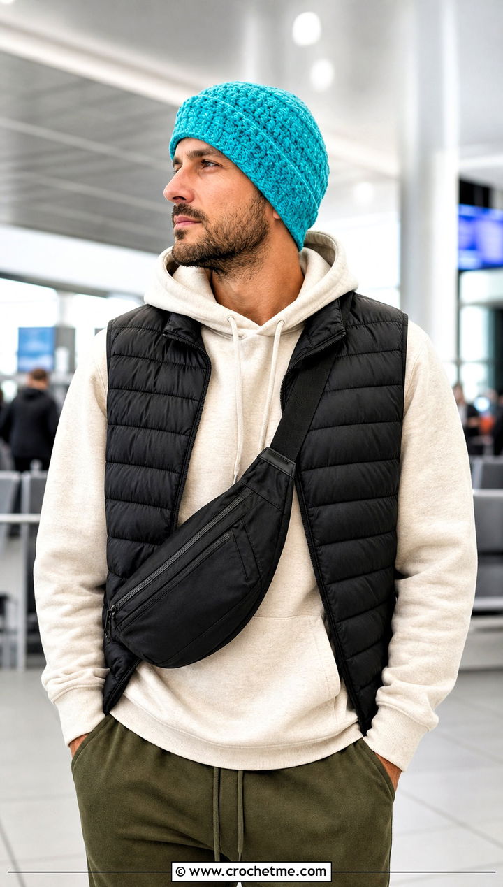 Brawny Beanie With Quilted Vest And Joggers - 15 brawny beanie men's crochet hat outfit ideas
