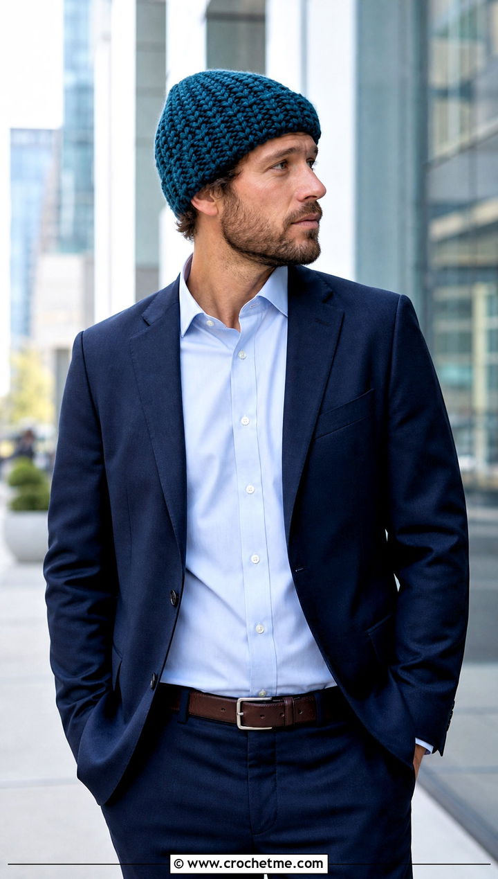 Brawny Beanie With Suit And Oxford Shirt - 15 brawny beanie men's crochet hat outfit ideas