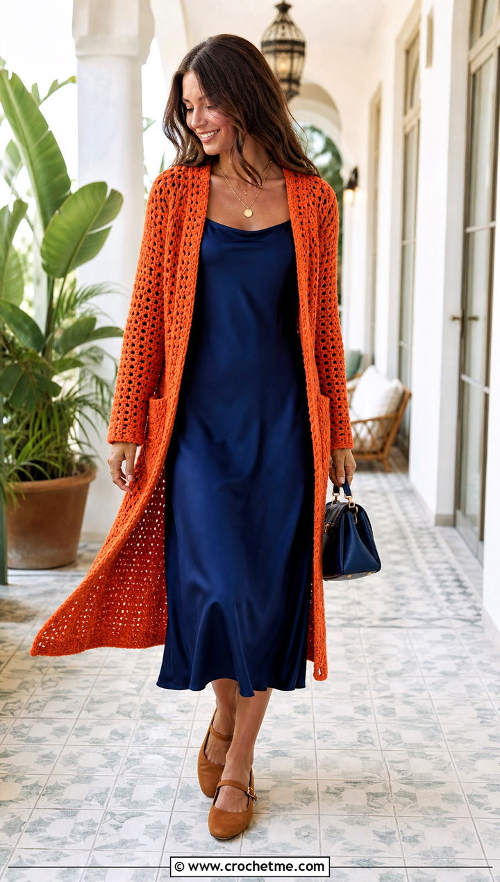 Briar Pocket Crochet Cardigan With A Slip Dress - 15 Briar Pocket Crochet Cardigan outfit ideas