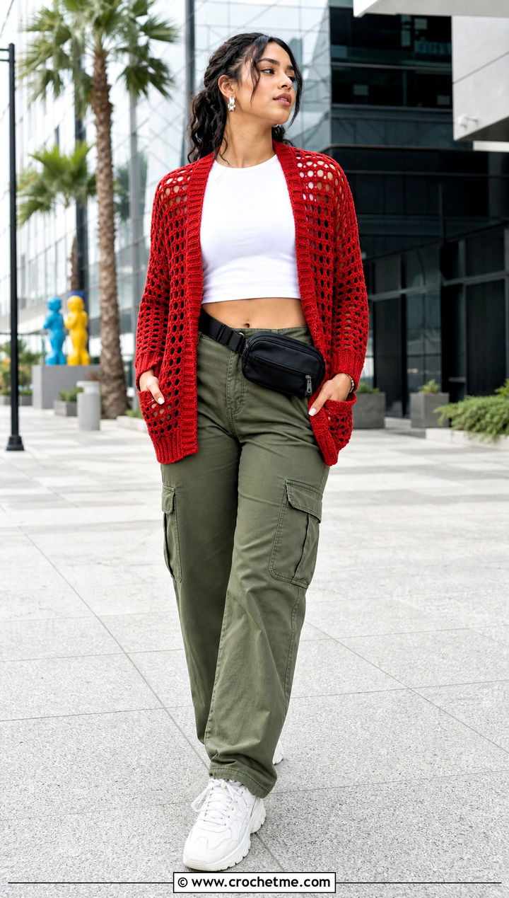 Briar Pocket Crochet Cardigan With Cargo Pants - 15 Briar Pocket Crochet Cardigan outfit ideas