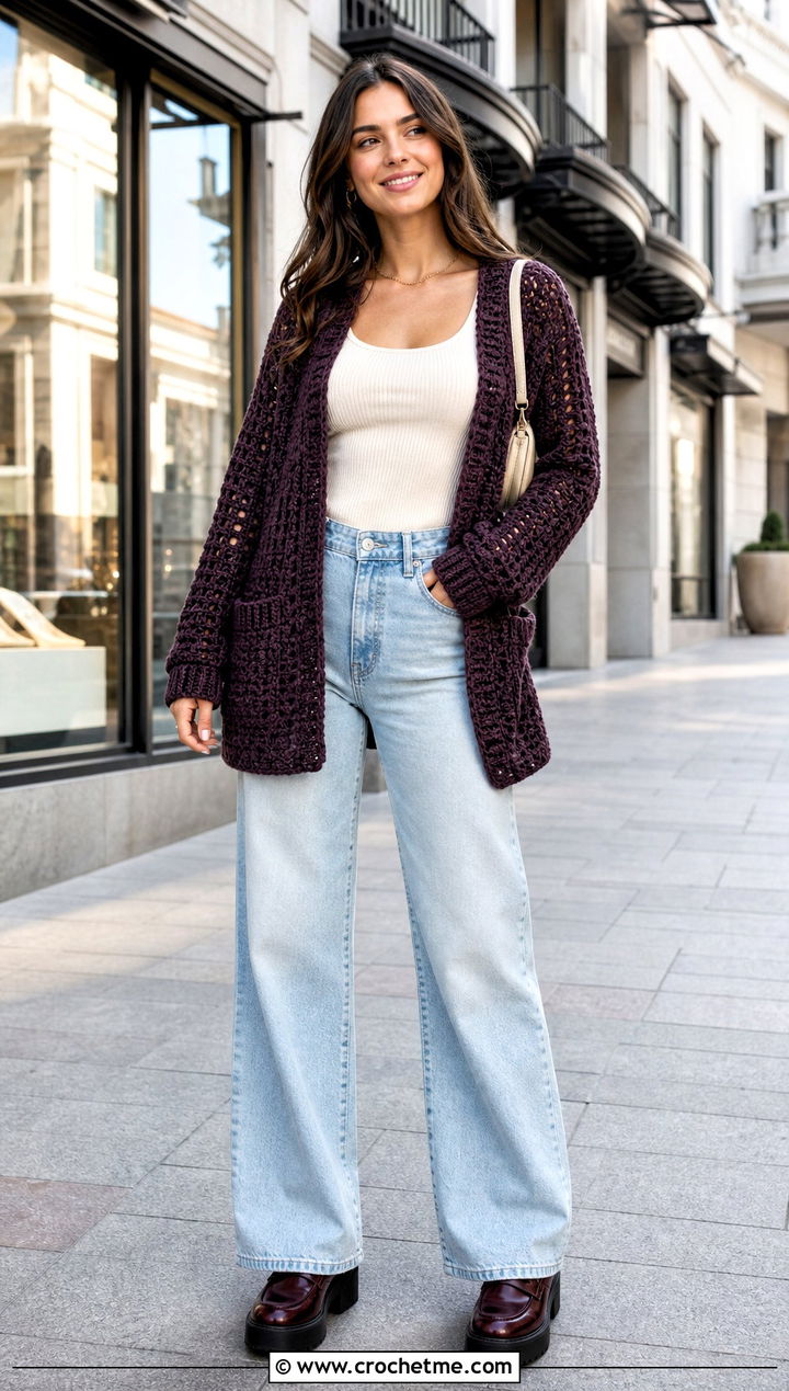 Briar Pocket Crochet Cardigan With Wide Leg Jeans - 15 Briar Pocket Crochet Cardigan outfit ideas