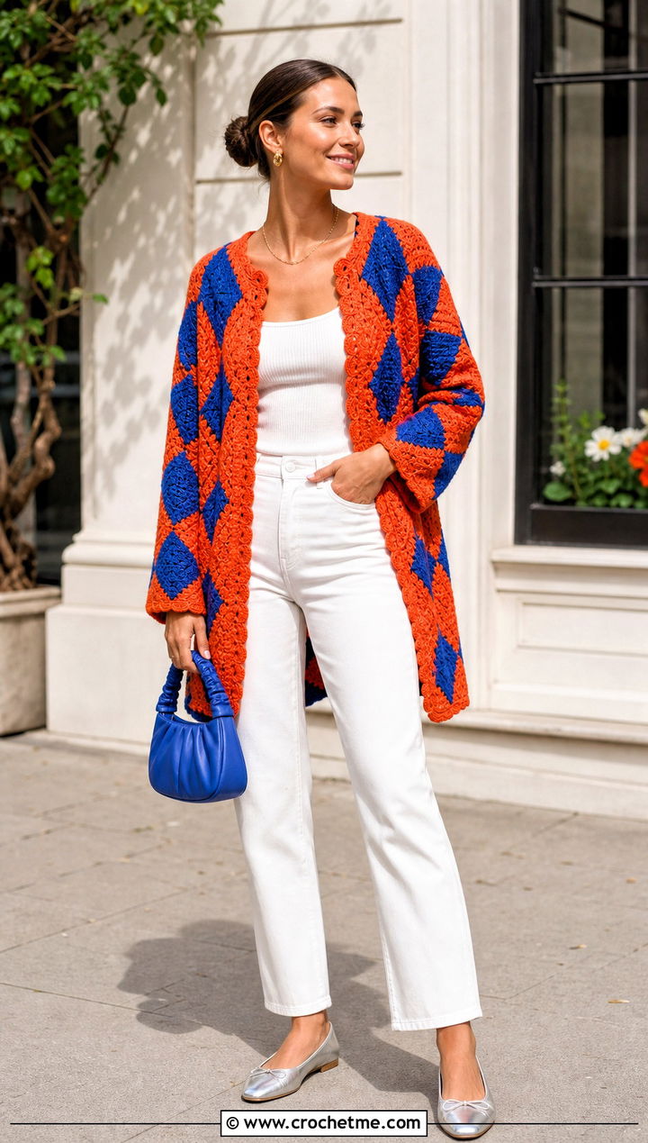 Bright Howl Crochet Cardigan With Monochrome White Outfit - 25 Howl Crochet Cardigan outfit ideas