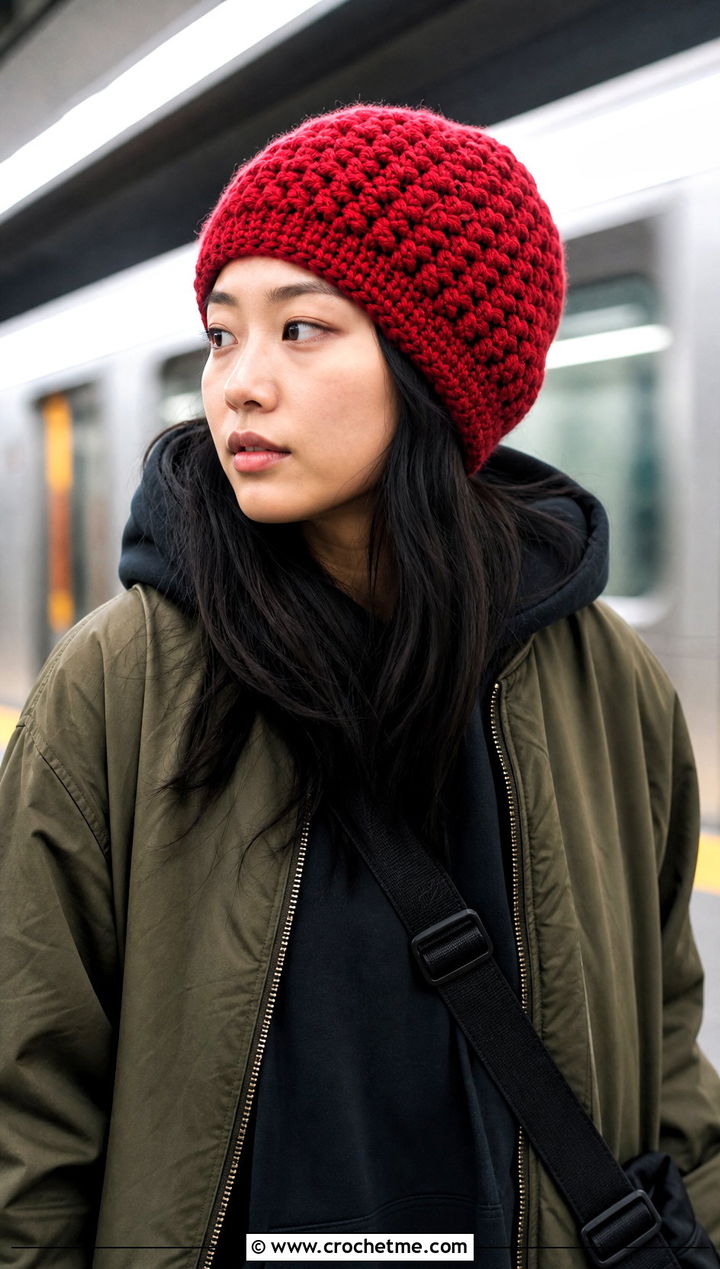 Brimless Bulky Crochet Beanie With Oversized Hoodie - 30 bulky crochet beanie outfit ideas