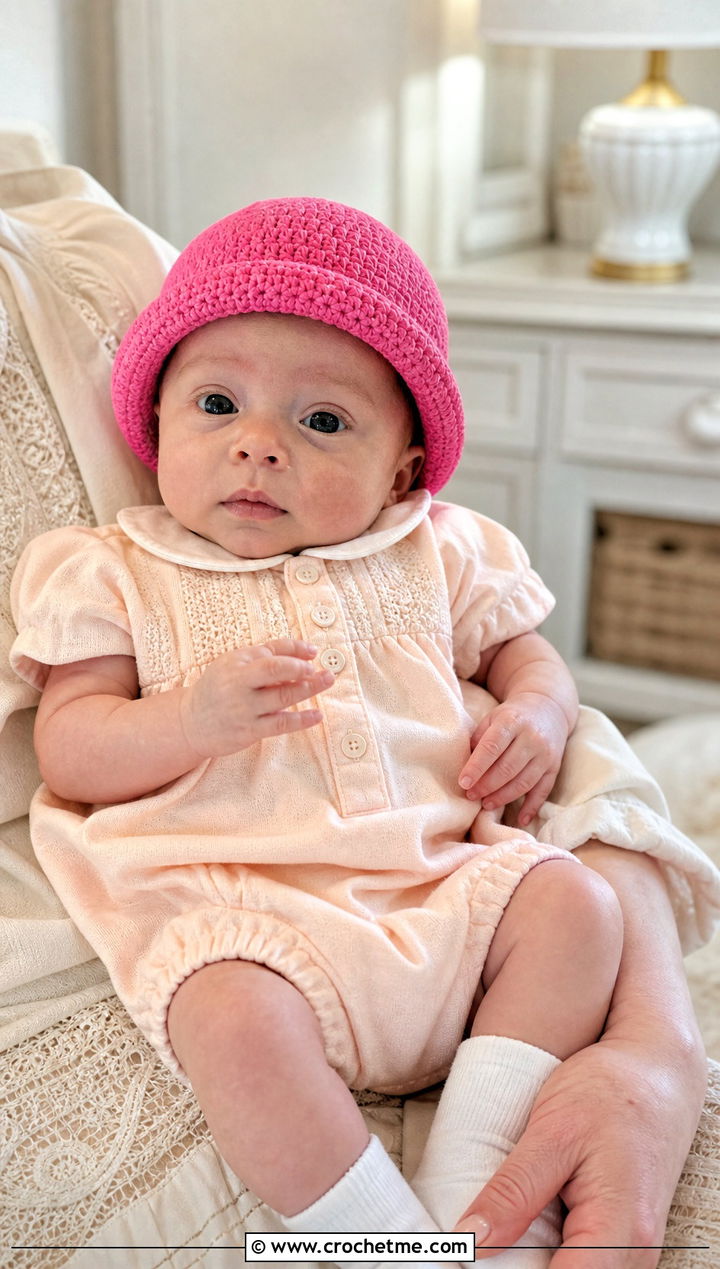 Brimless Cloche Preemie Hat With Bubble Romper - 30 crochet premie hats outfit ideas