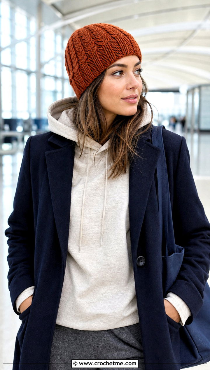 Brimless Crochet Cable Twist Toque With Hoodie - 15 Crochet Cable Twist Hat outfit ideas