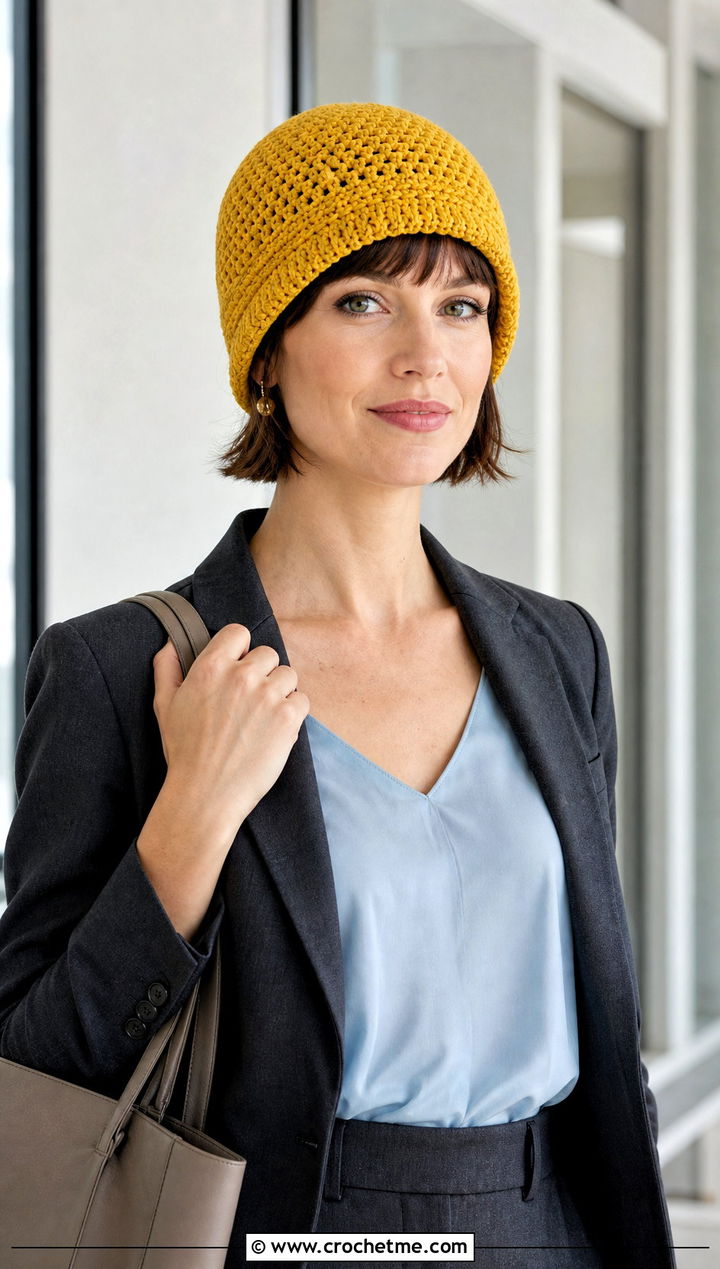 Brimless Crochet Flapper Hat With Trouser Suit - 30 crochet flapper hat outfit ideas