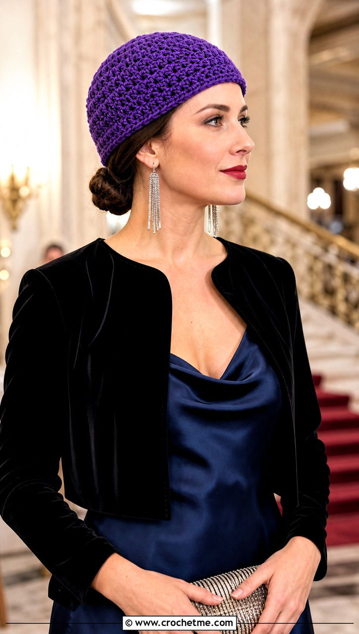 Brimless Crochet Toque With A Satin Slip Dress - 20 1930s crochet hat outfit ideas