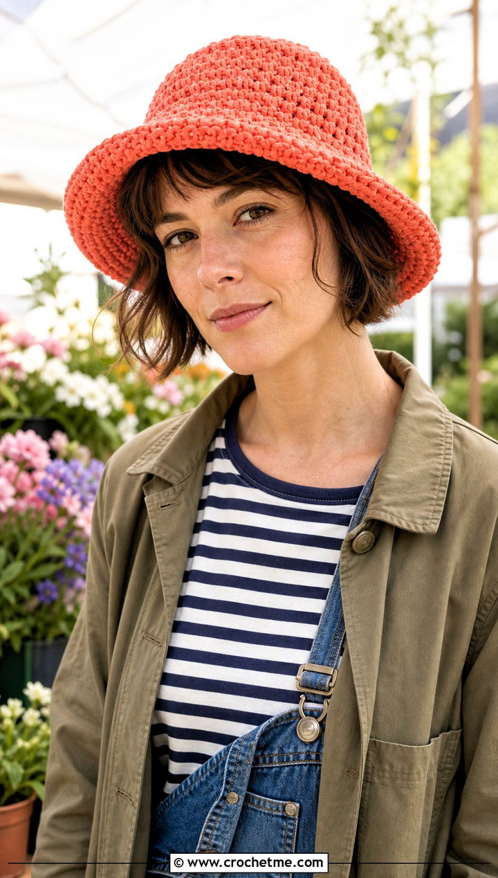 Brimmed Chunky Crochet Hat With Utility Jacket - 15 Simple Chunky Crochet Hat outfit ideas