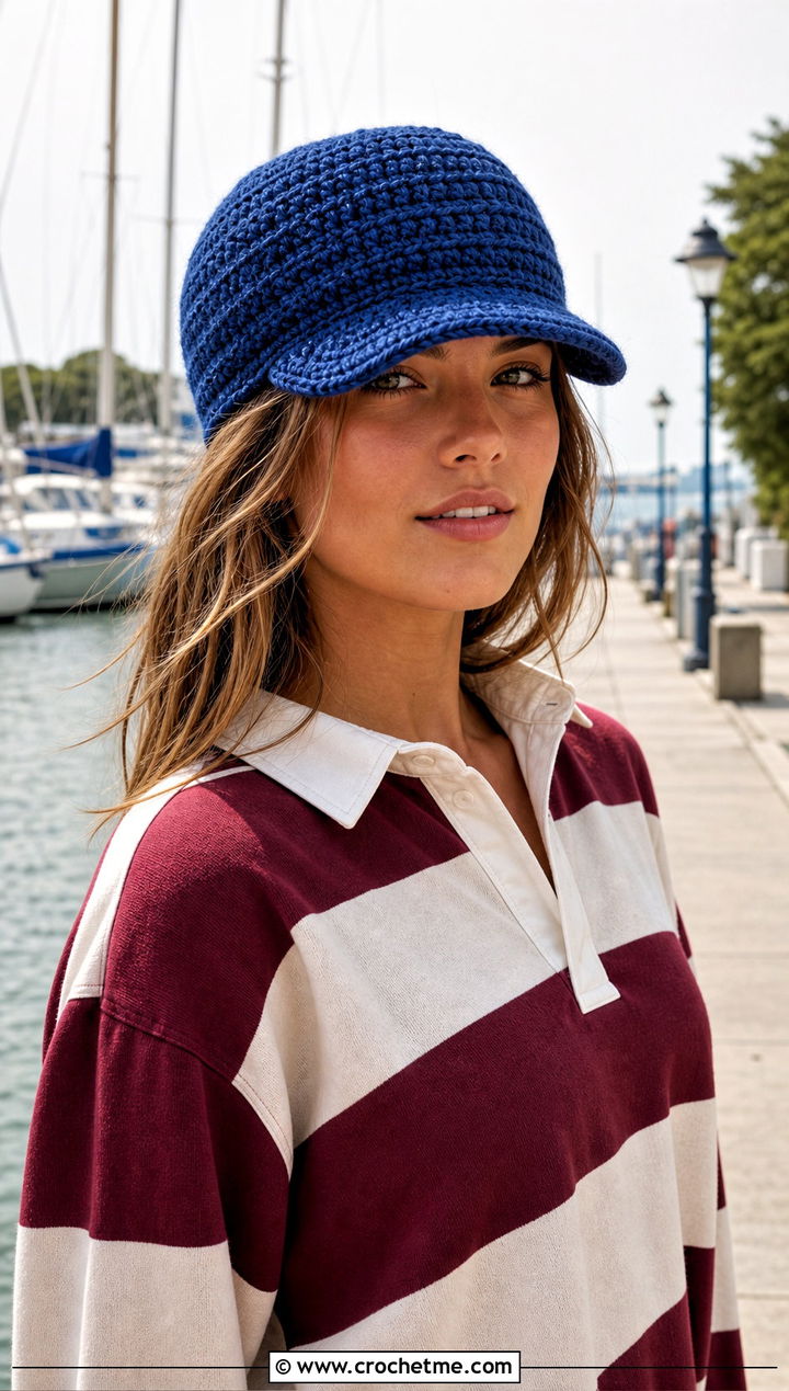 Brimmed Crochet Beanie With Rugby Shirt - 25 lakeside crochet beanie outfit ideas