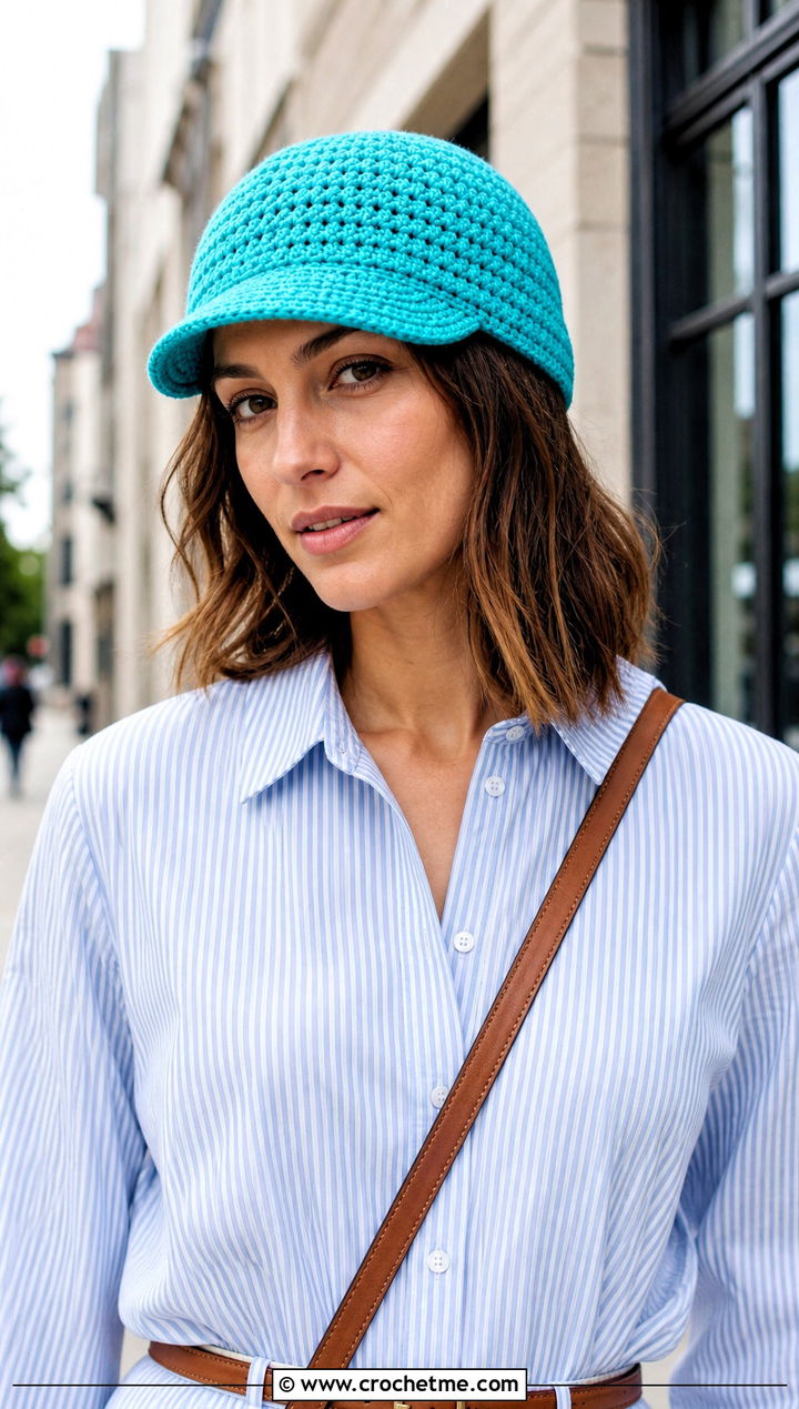 Brimmed Crochet Beanie With Shirt Dress - 30 Quick Crochet Beanie outfit ideas