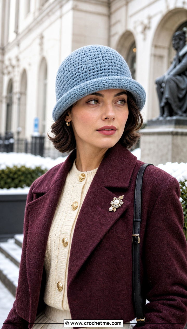 Brimmed Crochet Cloche With Midi Skirt - 15 diy crochet winter hat outfit ideas