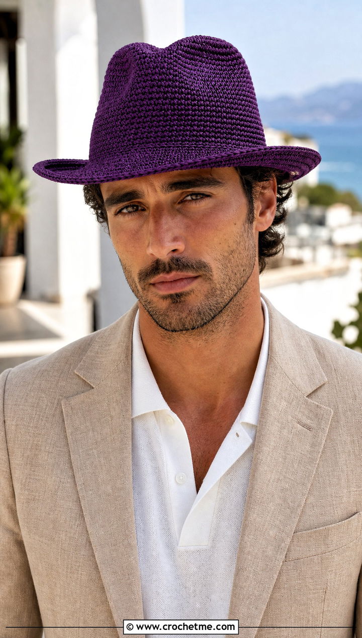 Brimmed Crochet Fedora With Summer Suit - 25 crochet hat ideas for men
