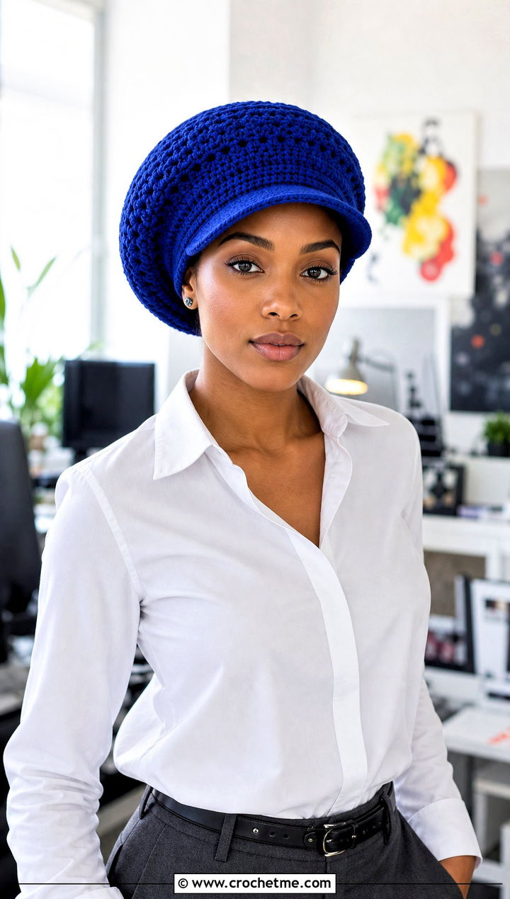 Brimmed Crochet Rasta Tam Hat With Tailored Trousers - 25 crochet rasta tam hat outfit ideas