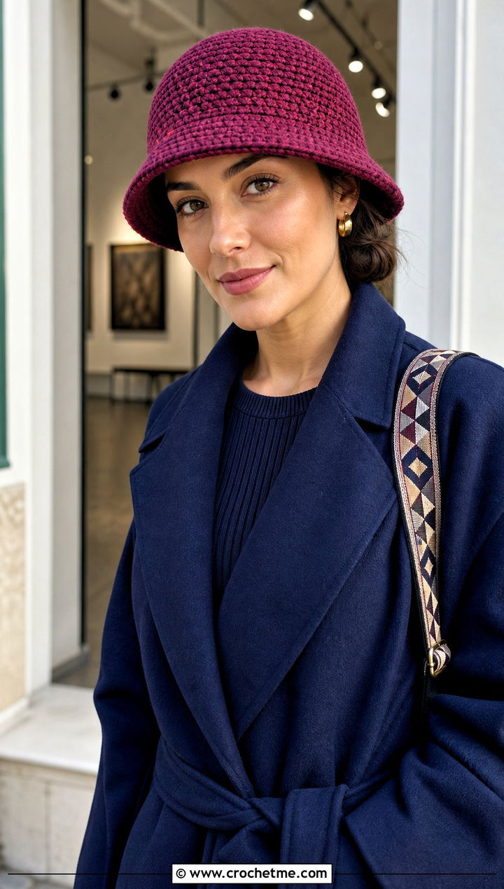 Brimmed Knit Look Crochet Cloche With Midi Dress - 25 Knit Look Crochet Hat outfit ideas