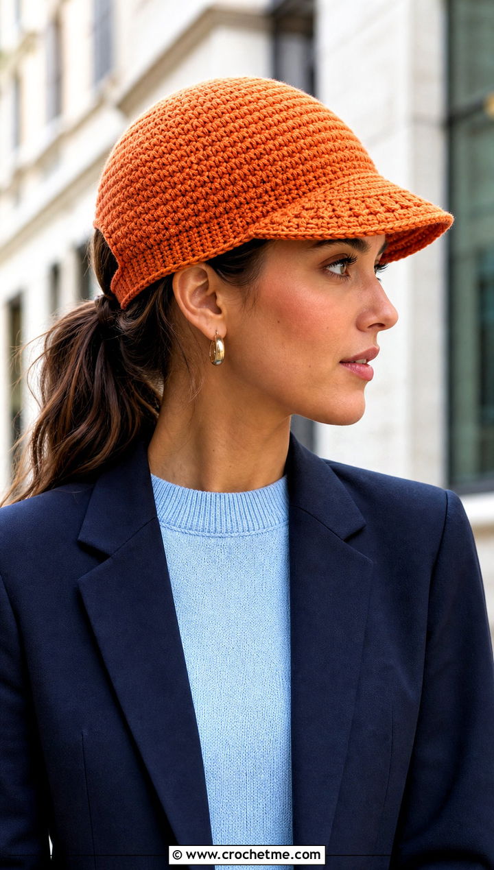 Brimmed Low Ponytail Hat With Blazer - 15 bun crochet hat outfit ideas