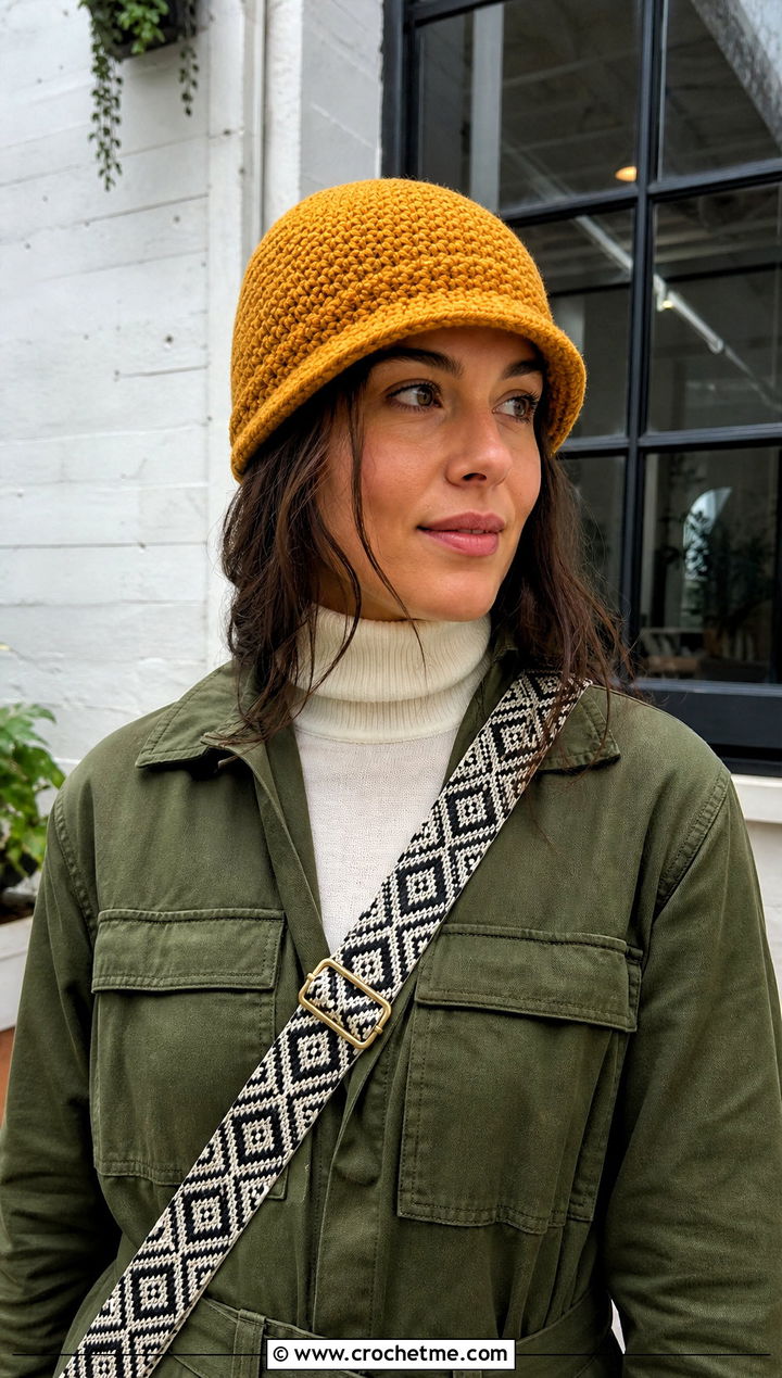 Brimmed Single Crochet Beanie With Utility Jumpsuit - 15 Sc Crochet Beanie outfit ideas