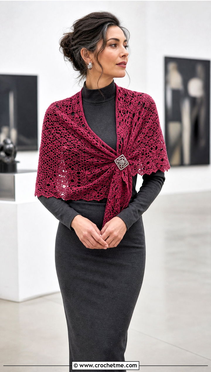 Brooch Fastened Fichu With Mock Neck Top And Column Skirt - 25 Victorian Crochet Shawl outfit ideas