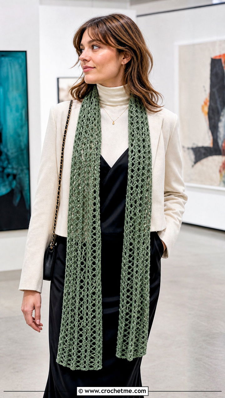 Broomstick Lace Crochet Infinity Scarf With Slip Dress - 30 crochet infinity scarves outfit ideas