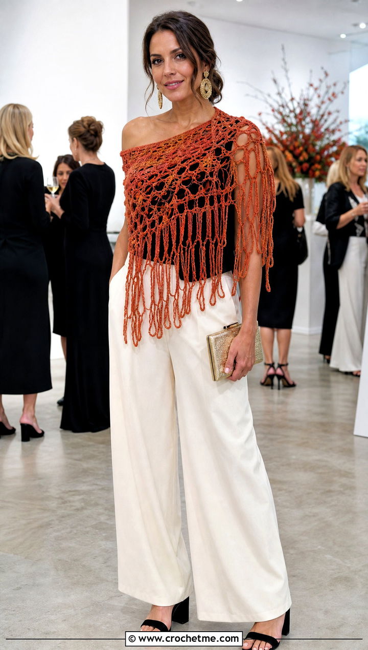 Broomstick Lace Shawl With Palazzo Pants - 25 beautiful crochet shawls and wraps outfit ideas
