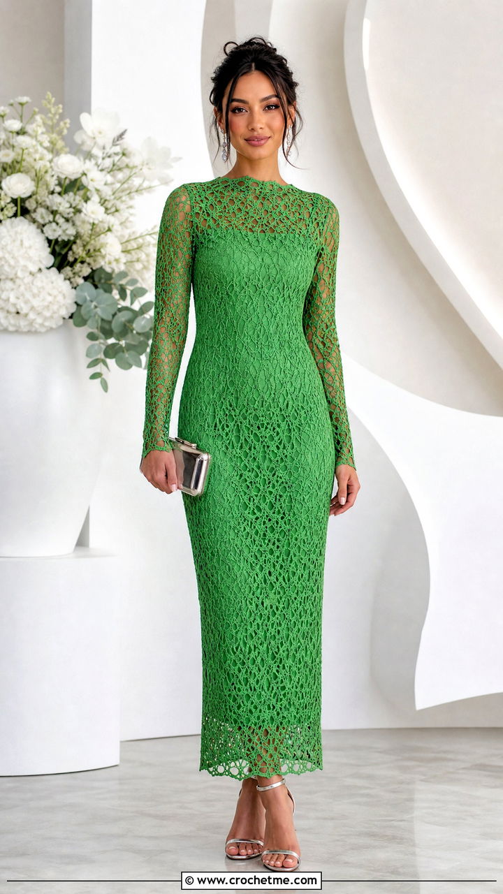 Broomstick Lace Sheath Dress With Metallic Heels - 35 crochet wedding dress outfit ideas