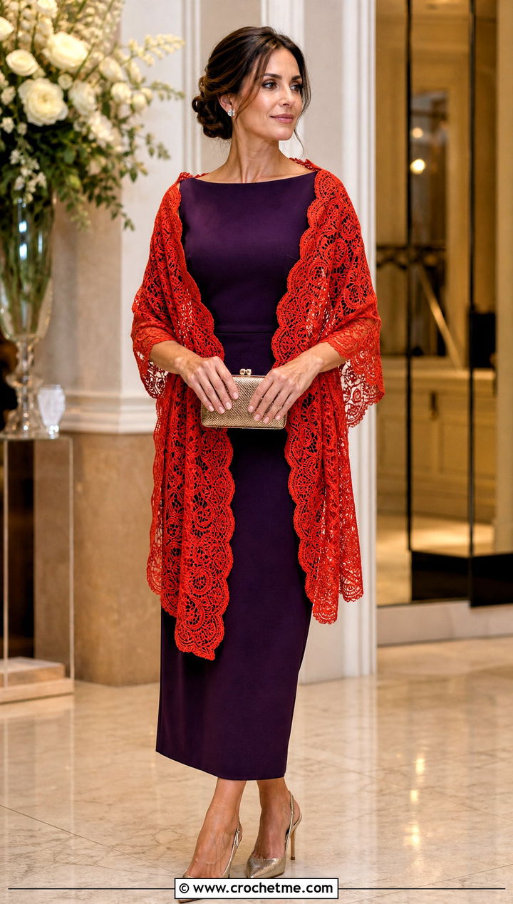 Bruges Lace Wedding Shawl With Boat Neck Dress - 35 crochet wedding shawl outfit ideas