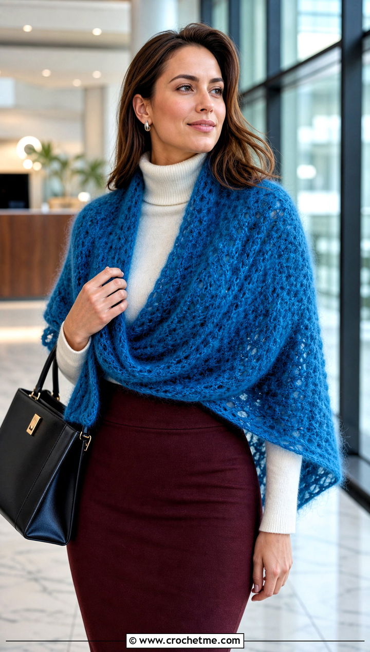 Brushed Mohair Rectangle Shawl With Pencil Skirt - 25 Easy Crochet Rectangle Shawl outfit ideas