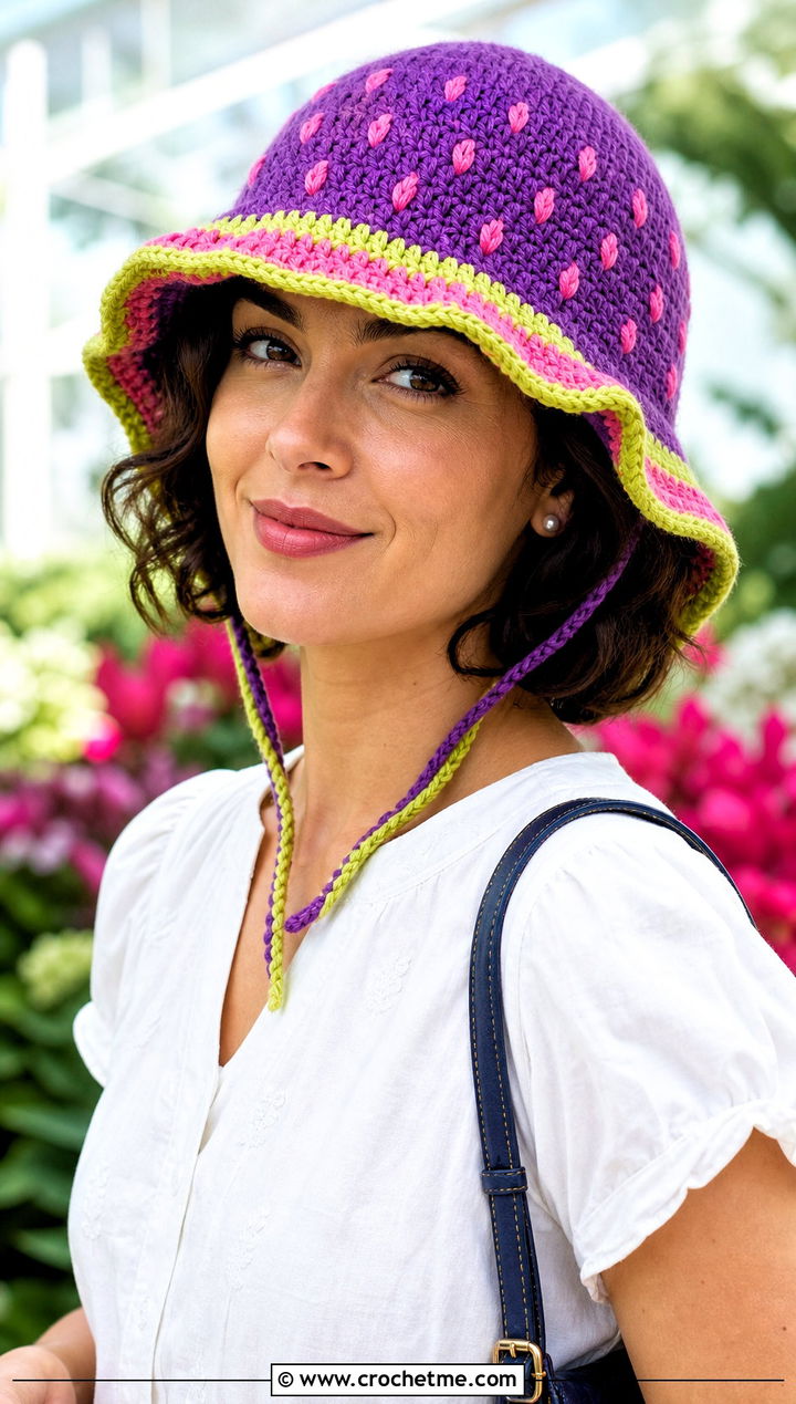 Bucket Bonnet Crochet Watermelon Hat With Blouse And Capri Pants - 30 crochet watermelon bucket hat outfit ideas