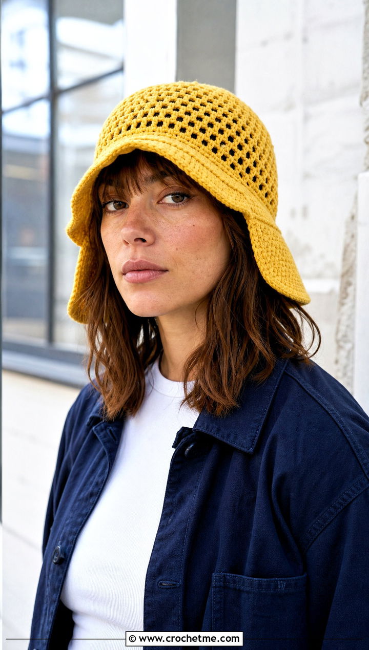 Bucket Crochet Flap Hat With Chore Jacket - 30 crochet flap hat outfit ideas