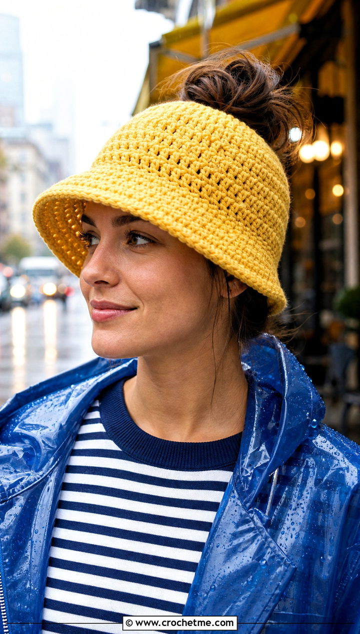 Bucket Messy Bun Crochet Hat With Rain Jacket - 25 messy bun crochet hat with hair tie outfit ideas