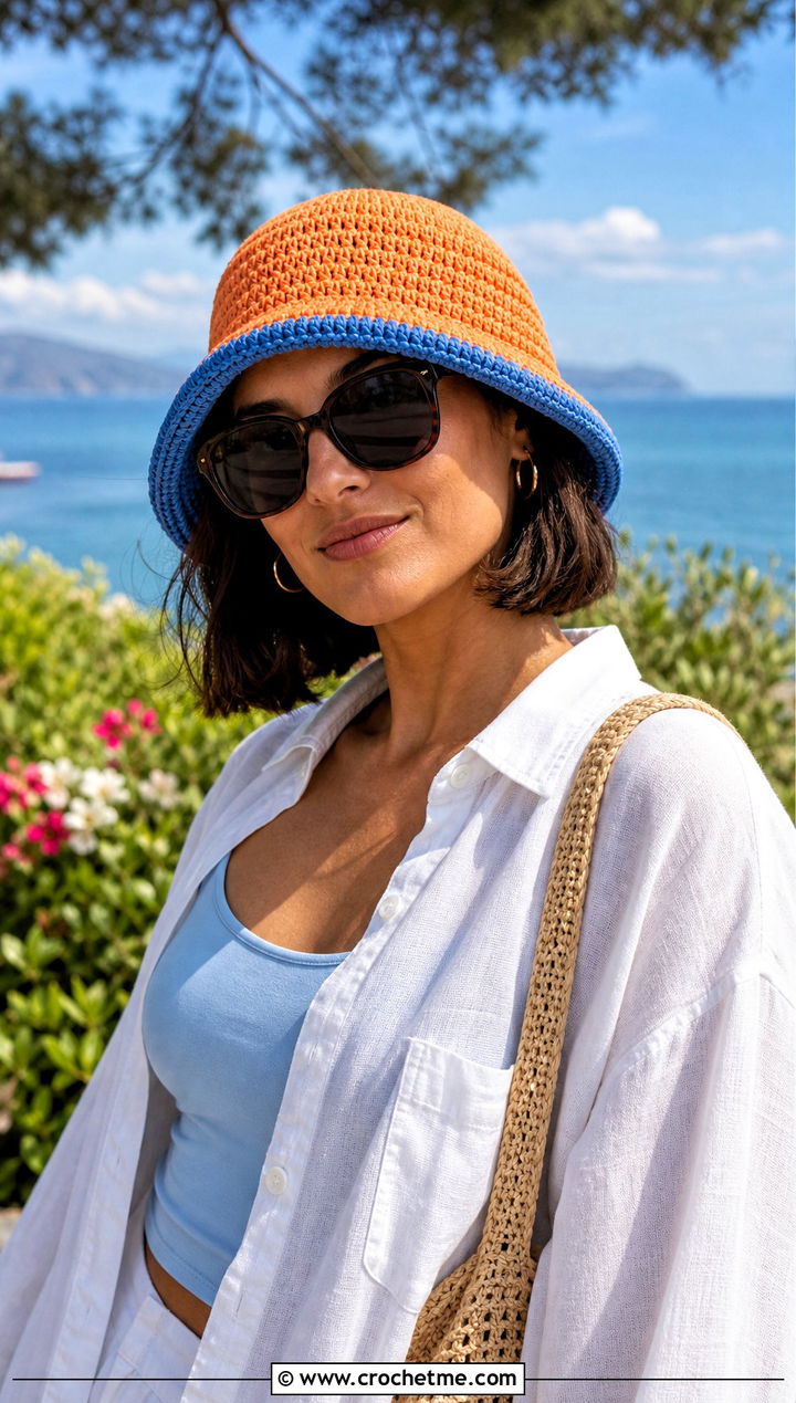 Bucket Style Reversible Crochet Beanie With Linen Set - 15 Reversible Crochet Beanie outfit ideas