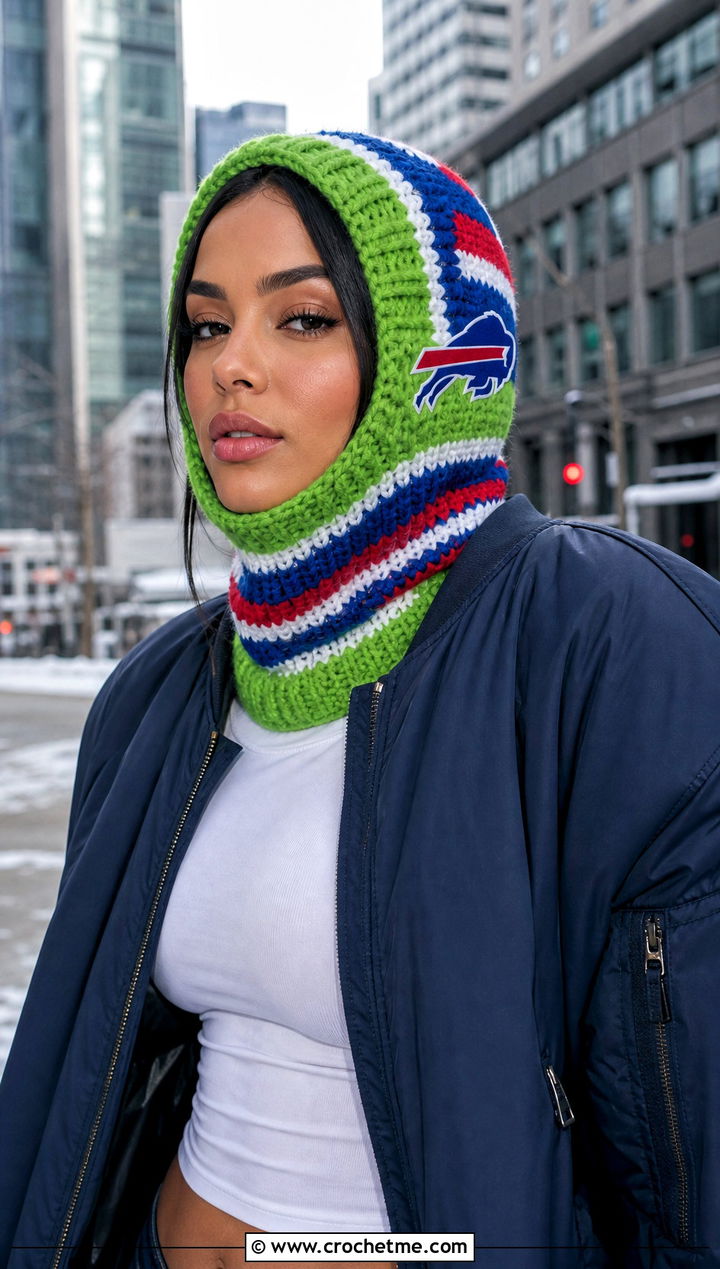 Buffalo Bills Balaclava With Oversized Bomber Jacket - 25 Buffalo Bills Crochet Hat outfit ideas