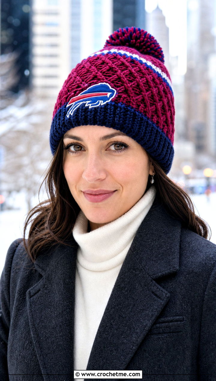 Buffalo Bills Cable Stitch Beanie With Wool Coat - 25 Buffalo Bills Crochet Hat outfit ideas