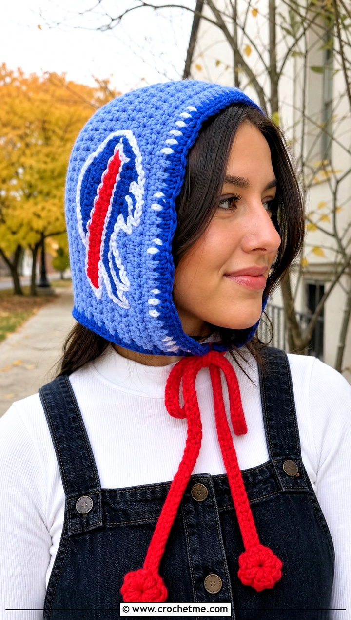 Buffalo Bills Crochet Bonnet With Pinafore Dress - 25 Buffalo Bills Crochet Hat outfit ideas