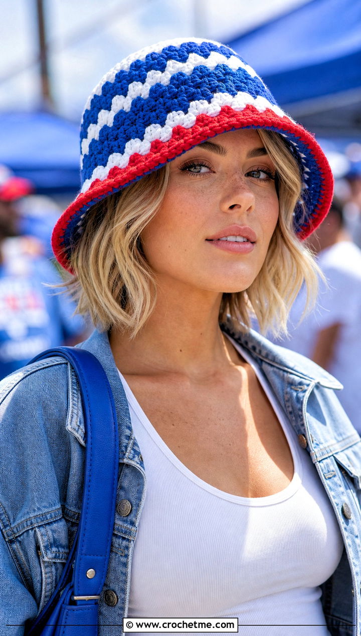 Buffalo Bills Crochet Bucket Hat With Denim Jacket - 25 Buffalo Bills Crochet Hat outfit ideas