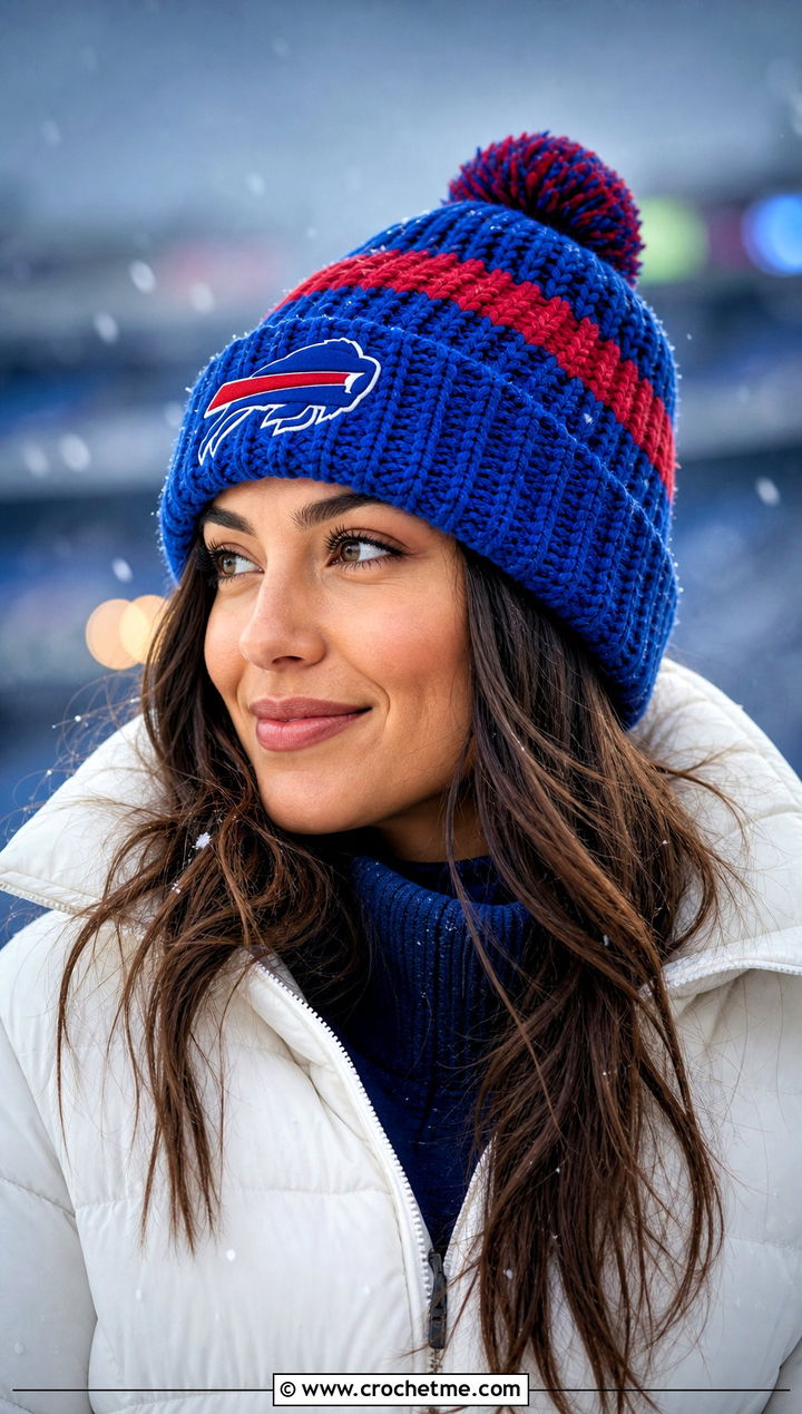 Buffalo Bills Cuffed Beanie With Puffer Jacket - 25 Buffalo Bills Crochet Hat outfit ideas
