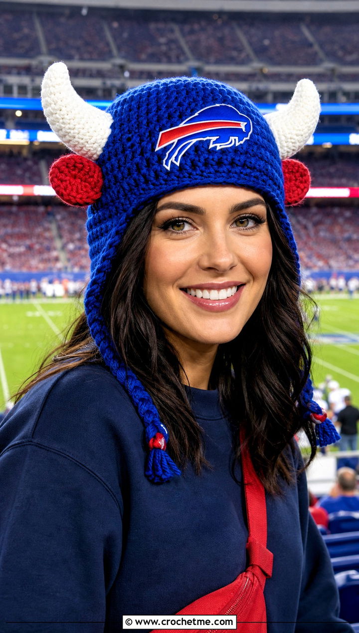 Buffalo Bills Horned Crochet Hat With Minimal Outfit - 25 Buffalo Bills Crochet Hat outfit ideas