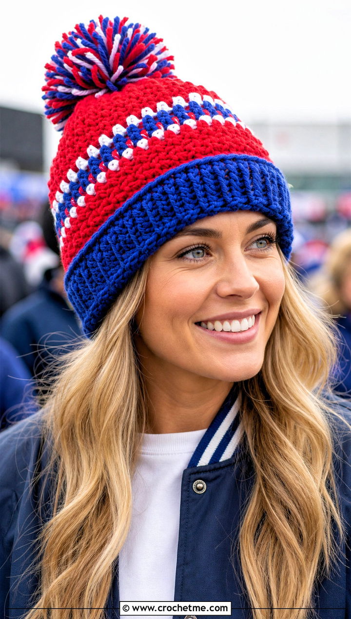 Buffalo Bills Pom Pom Beanie With Varsity Jacket - 25 Buffalo Bills Crochet Hat outfit ideas