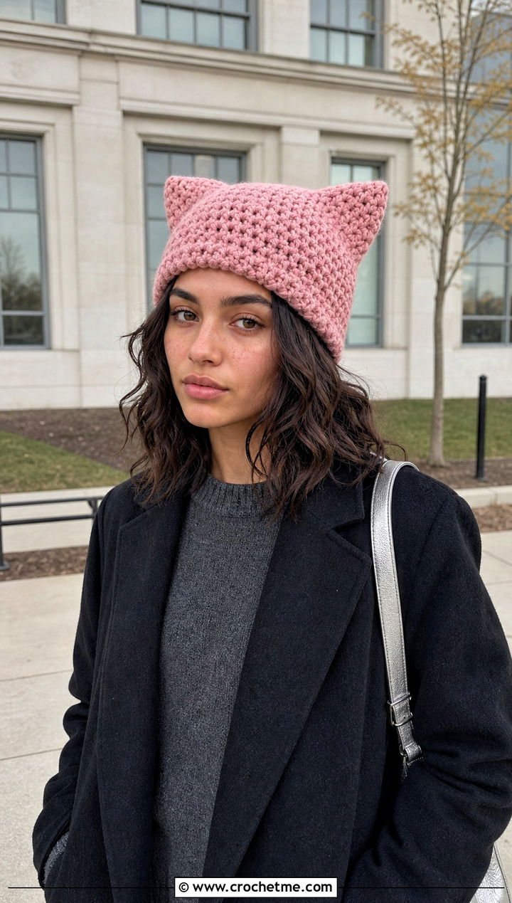 Bulky Yarn Crochet Cat Ear Beanie With Mini Skirt - 30 bulky 5 yarn crochet hat outfit ideas