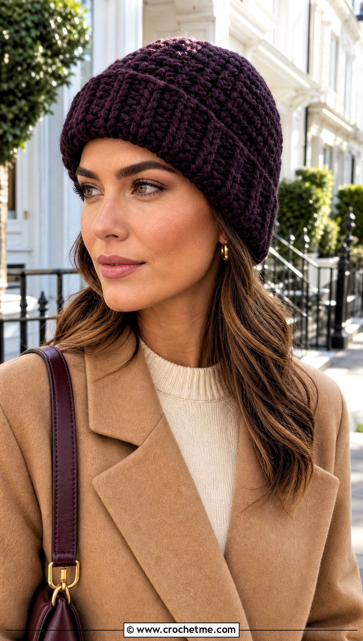 Bulky Yarn Crochet Faux Knit Beanie With Old Money Outfit - 30 bulky 5 yarn crochet hat outfit ideas